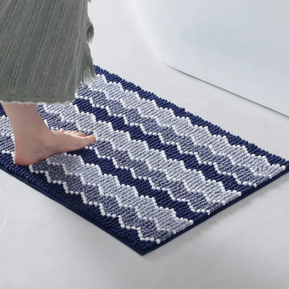 Chenille Bath Rug - Blue and White 20x32 Bathroom Rug